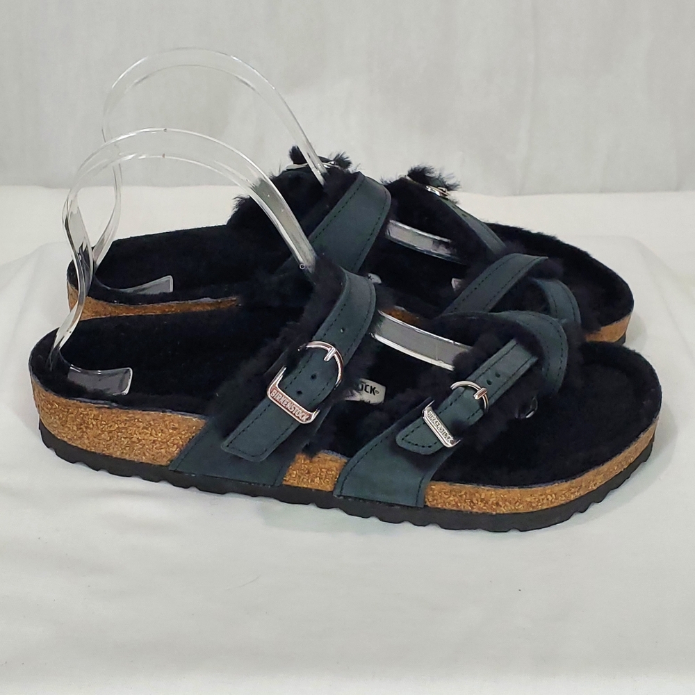 NWOT BIRKENSTOCK Mayari Shearling Natural Leather Oiled Black Size 39 MSRP $160 - Picture 6 of 15